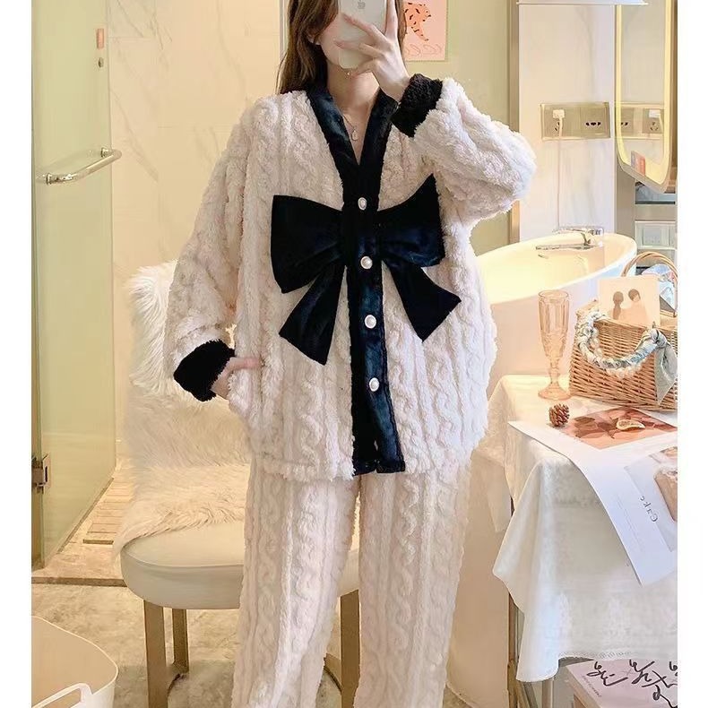 Estilo Chanel suave dulce arco cardigan felpa caliente Otoño e Invierno desgaste casero