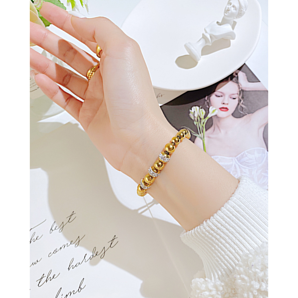 Simple Style Solid Color Stainless Steel Bracelets Beaded Zircon Stainless Steel Bracelets