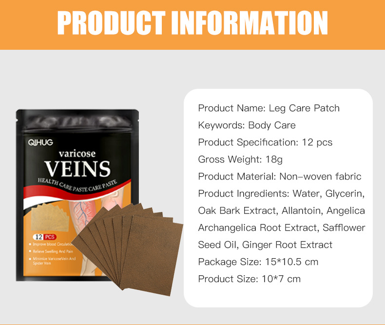 Varicose Vein Care Paste Patches Leg Support 12 Patches Per Pack External Use key features
