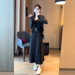 气质连衣裙2025新款女春秋氛围感小个子穿搭开衫背心裙子两件套装