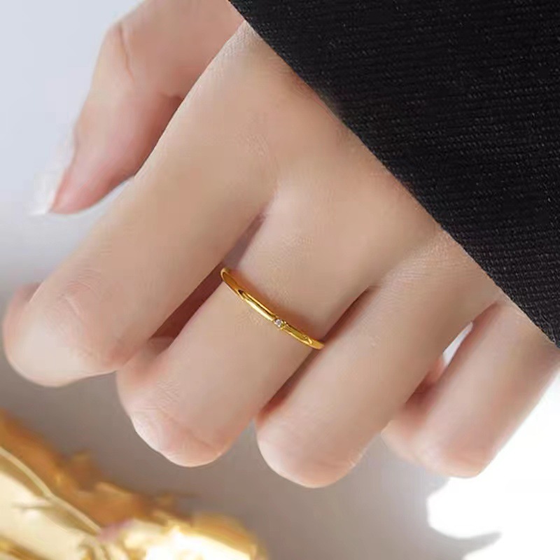 Korean Style Internet Celebrity Light Luxury Women's Simple Personalized Elegant Small Zircon Ring Niche Design Fashionable All-match Trendy Fine Ring