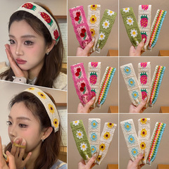 针织碎花刘海贴发箍女新款田园风头箍碎发整理魔术贴发卡头饰
