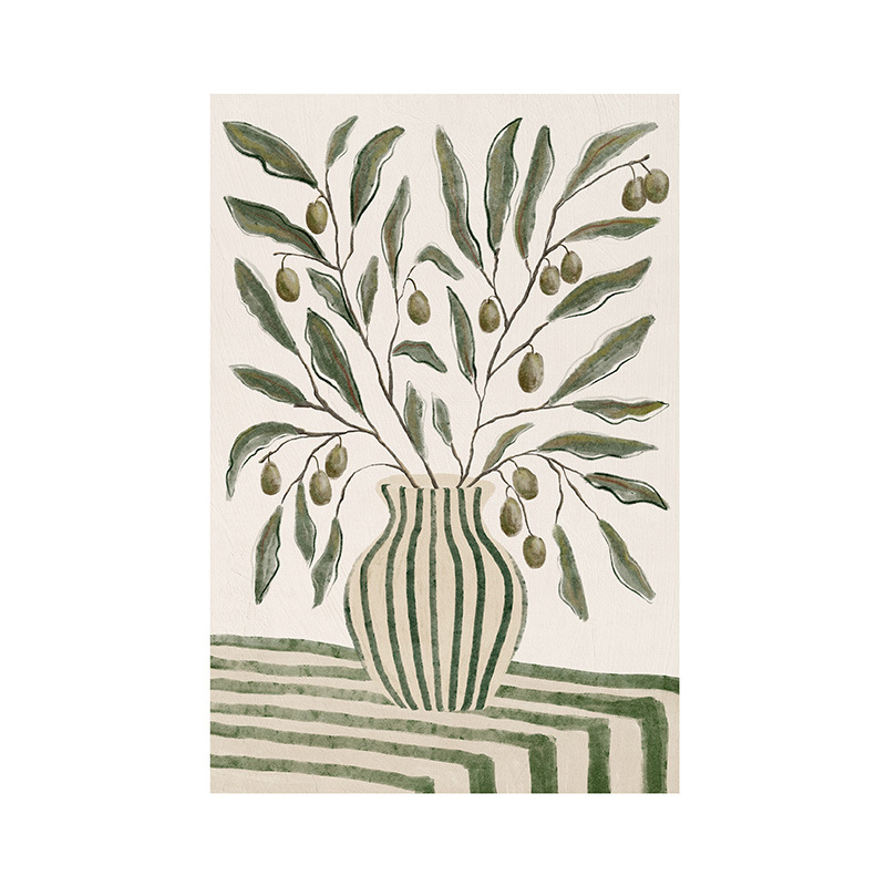 Flor verde nórdica ramas de olivo vaso pintura decorativa sala de estar sofá fondo pared de plantas pinturas colgadas de arte simple image 7