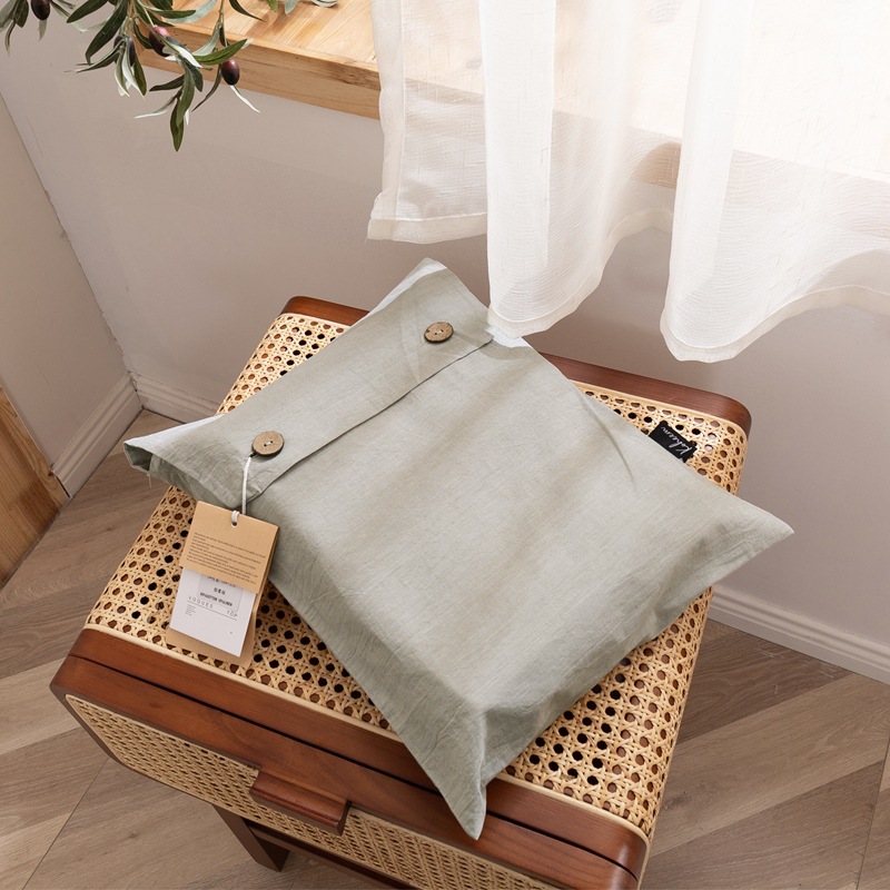 亚马逊高端北欧纯色亚麻四件套床品欧美棉麻混纺纽扣被套床单外贸