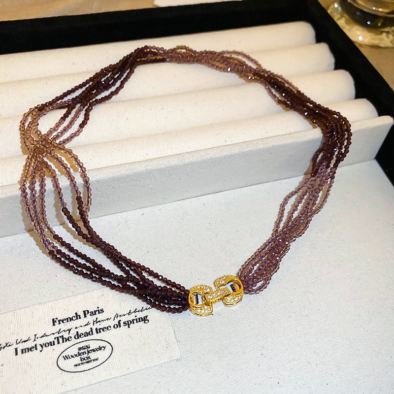 Diamante incrustado multi-capa de cuerda collar de cristal de moda Mori diseño fresco clavícula Cadena de alto grado sentido nicho temperamento collar