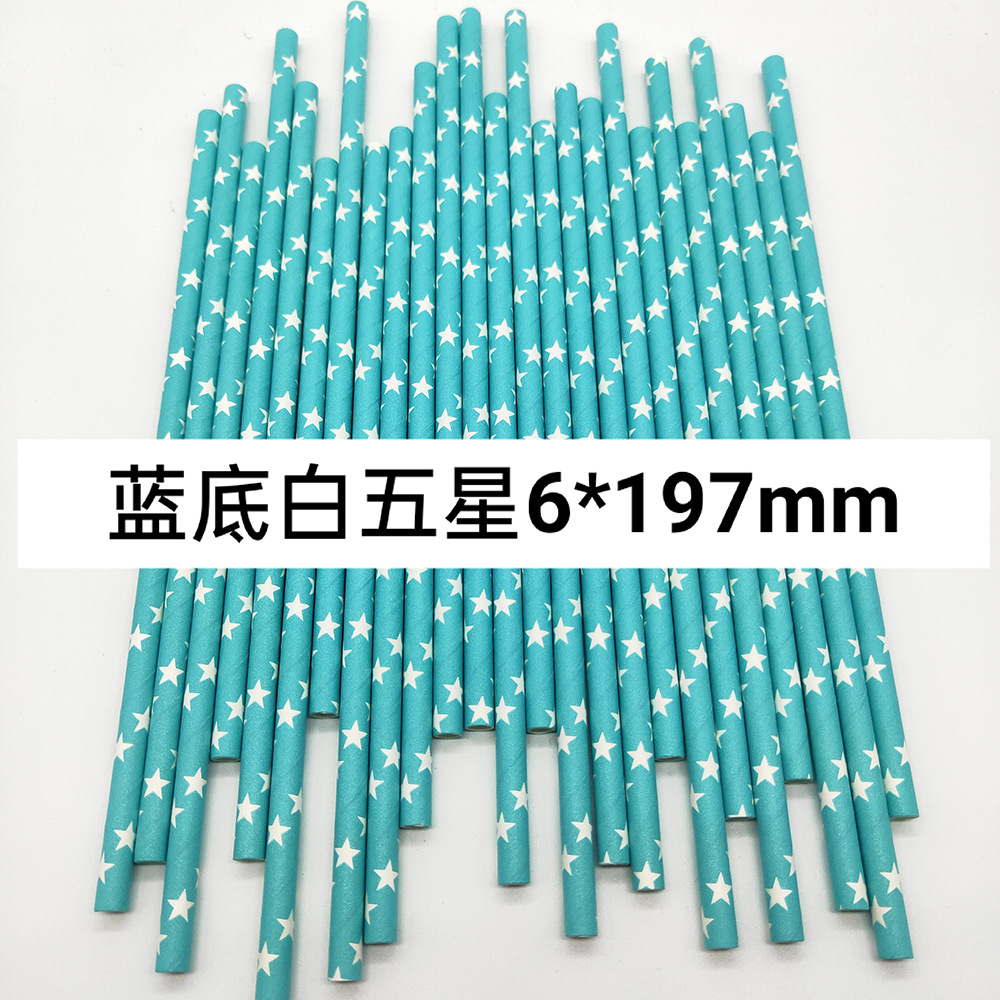 Combinación azul paja de papel desechable degradable papel Kraft bar fiesta postre pastel decoración tubo recto tubo para beber