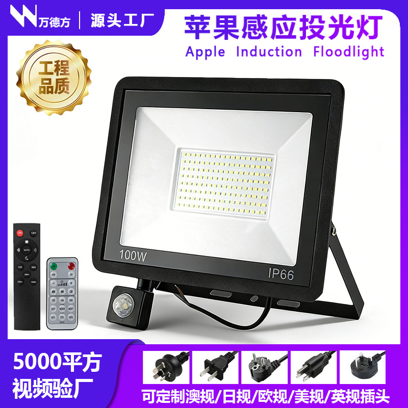 Human body induction flood light outdoor waterproof 100wled induction light floodlight household courtyard garage cross-border