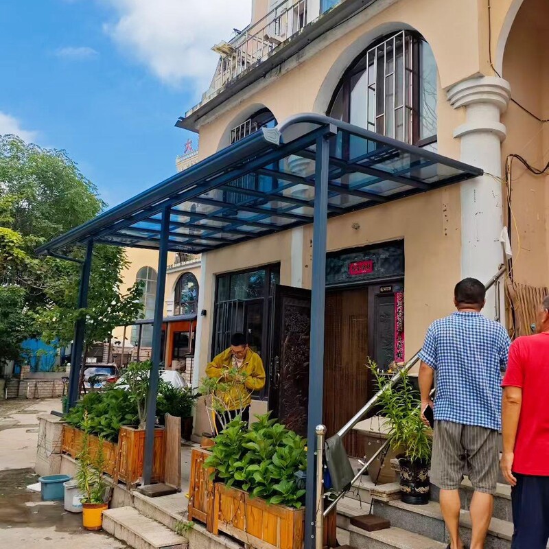 R-Shaped Roof Balcony Tent Aluminum Alloy Sunshade Canopy Pc Endurance Board Roof Outdoor Patio Rain Shelter Waterproof