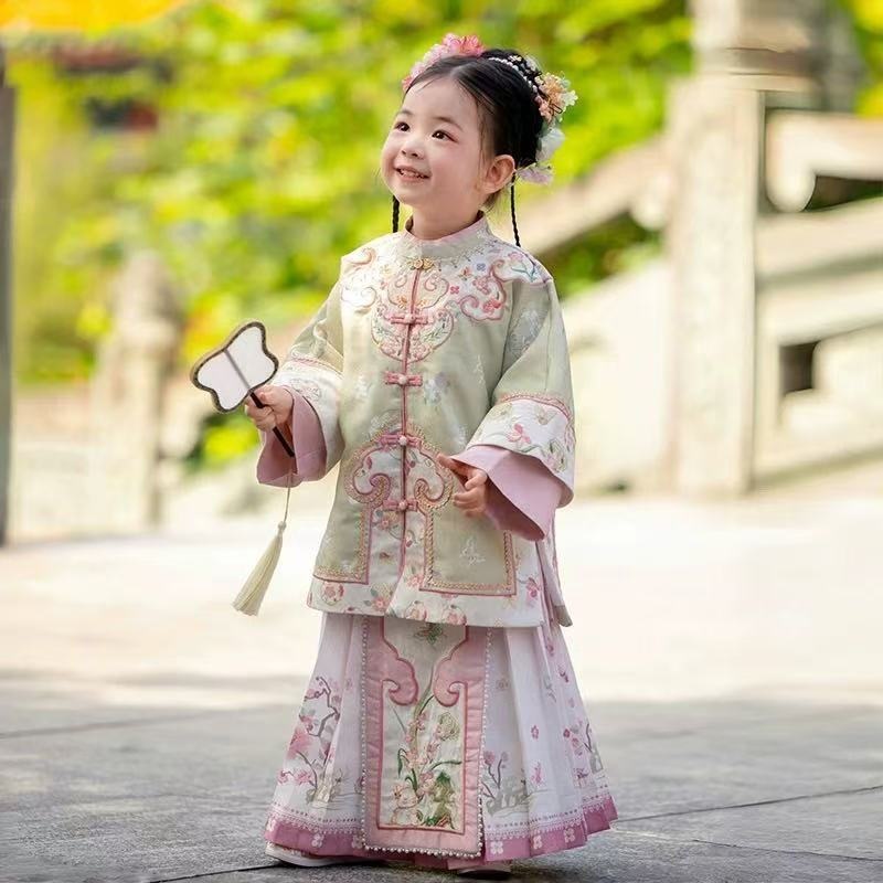 2025春秋女童格格明制汉服古风儿童古装唐装新款马面中式套装公主|undefined