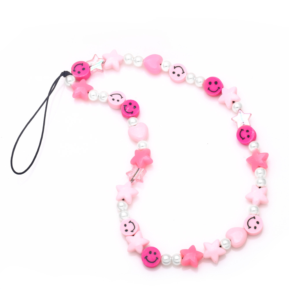 Summer Short Anti-skid Imitation Pearl Soft Pottery Smiley Mobile Phone Chain display picture 2