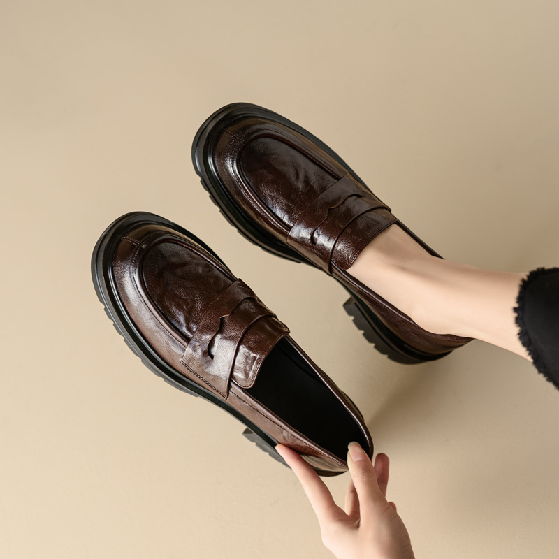 FairyWink sweet dream girl ~! Scratch pattern sheepskin loafers women's thick-soled jk leather shoes British style single-layer shoes FairyWink sweet dream girl ~! Scratch pattern sheepskin loafers women's thick-soled jk leather shoes British style single-layer shoes