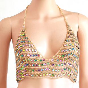 Summer Chest Chain, Sexy Colored Diamond Bra, Body Chain Jewelry, Nightclub Clothing, Pure Desire Bikini Decorative Chain, Women's Trendy