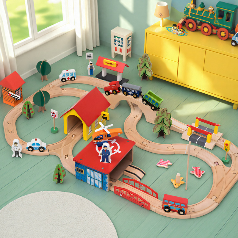 China Railway Train Track Toy Children's Wooden Small Train Wooden Track Car Building Block Accessories Electric Set