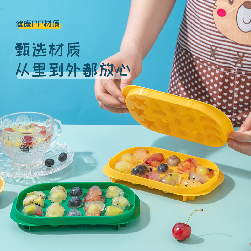 Cubo de hielo forma de dibujos animados refrigerador cubo de hielo congelado molde con tapa casera comestible redondo hockey sobre hielo cubo de hielo caja de hielo de plástico