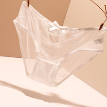 外贸透明蕾丝内裤女性感镂空透气无痕网纱纯色诱惑短裤火辣三角裤