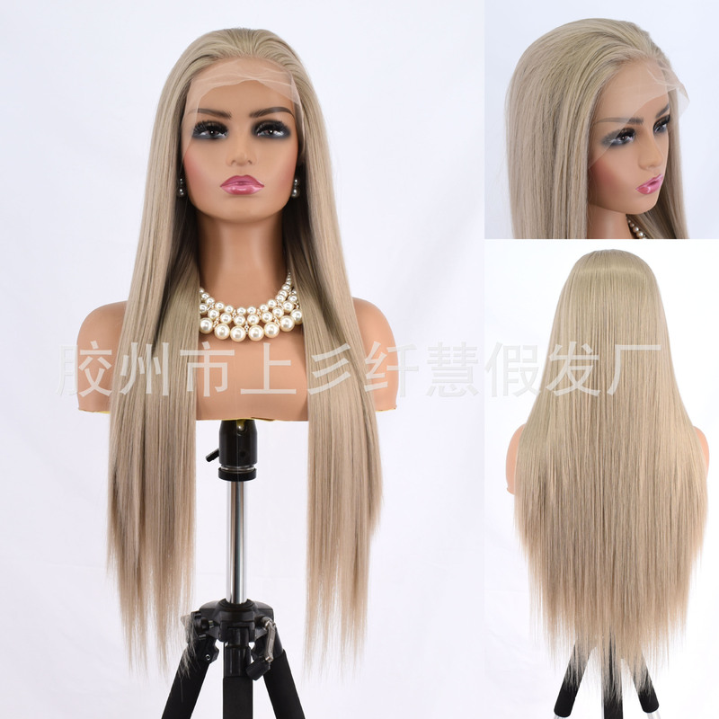 Hand Hook Wig Milk Tea Grey Women's Long Straight Hair High Temperature Matte Chemical Fiber Headgear Random Sew Photography cos Hand Hook Wig Milk Tea Grey Women's Long Straight Hair High Temperature Matte Chemical Fiber Headgear Random Sew Photography cos