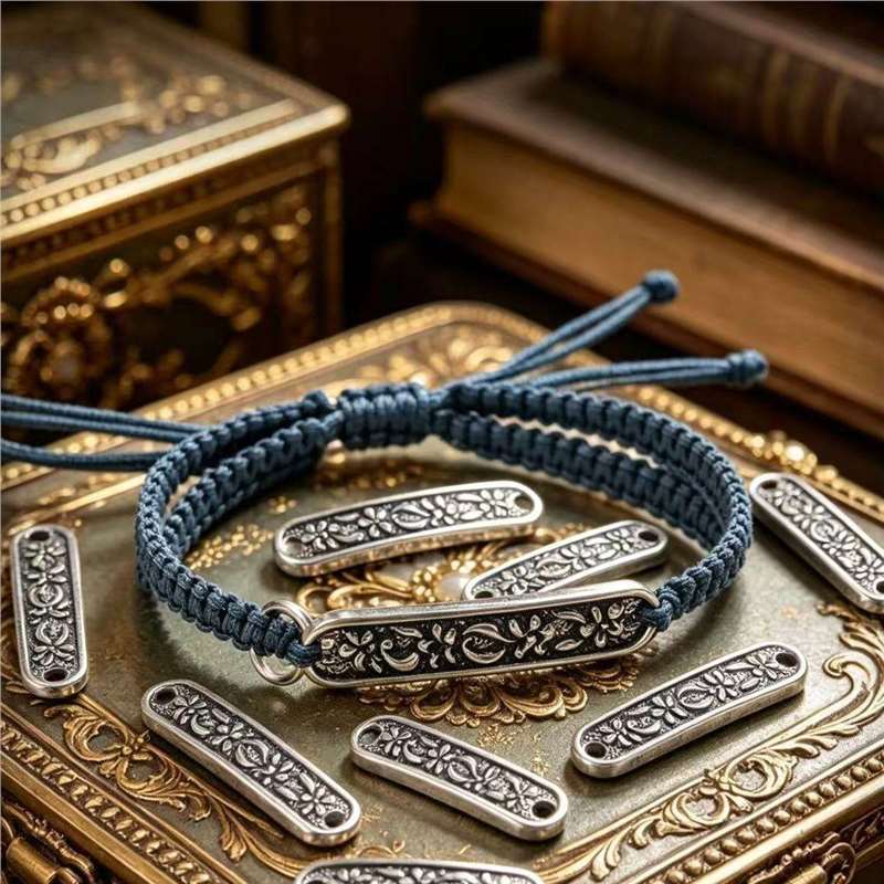 In-Stock Southern Archives Bracelet Zhang Xincheng Same Style Bracelet Braided Rope Accessories DIY Handmade Flower Tag Double Pendant Antique Silver Color