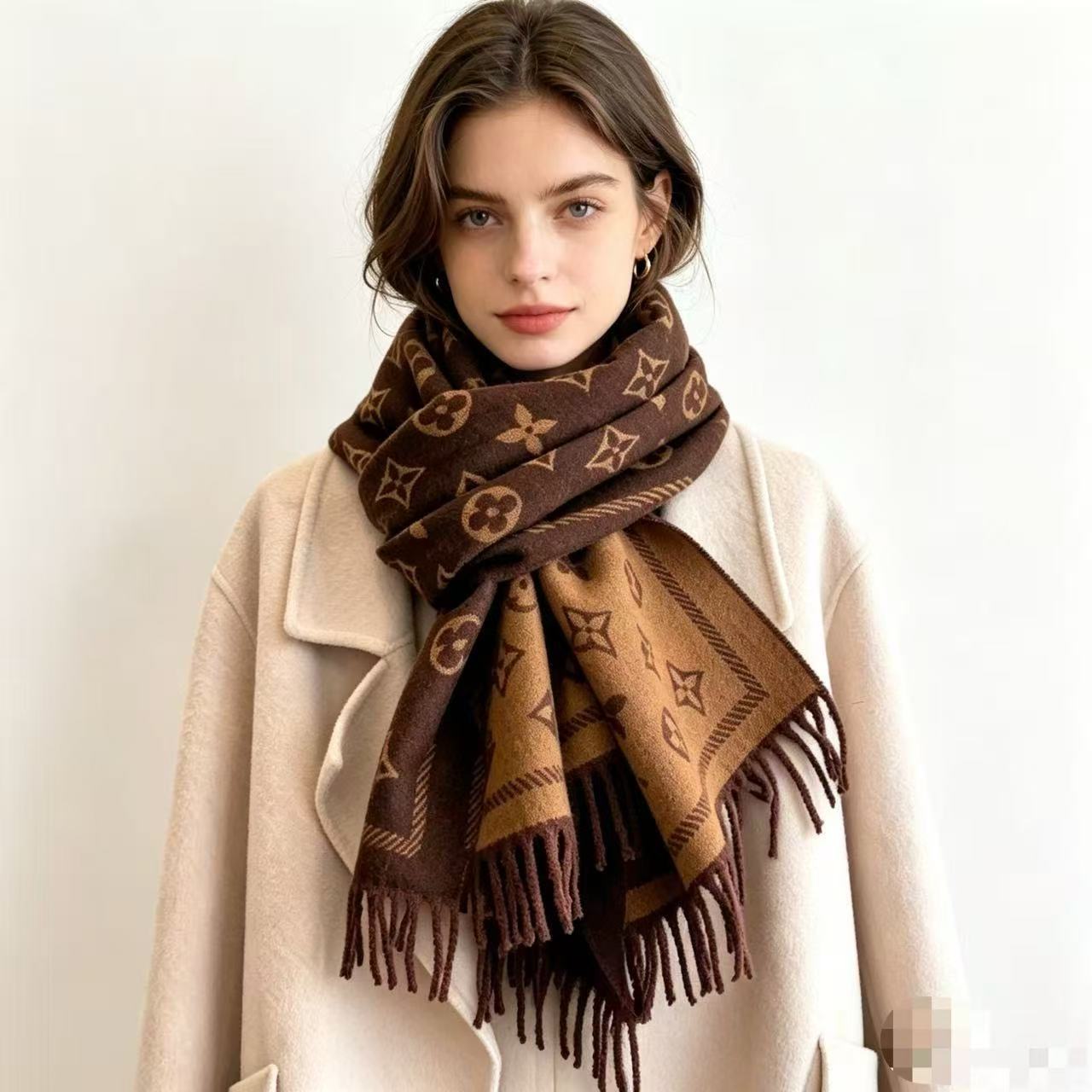 26 new European and American wool blend autumn and winter thickened high-end large shawl outer scarf for women, long and warm