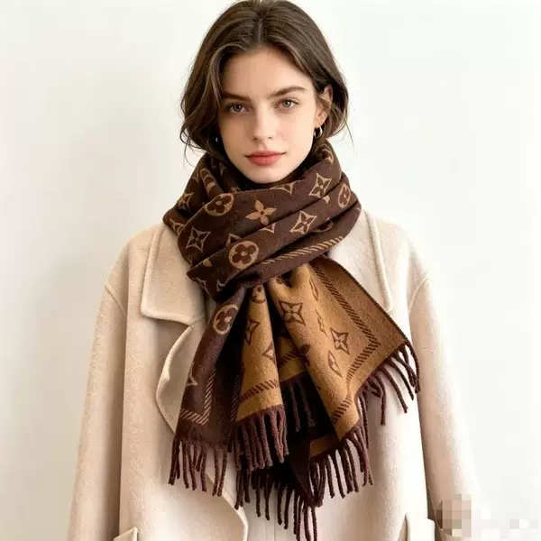 26 new European and American wool blend autumn and winter thickened high-end large shawl outer scarf for women, long and warm