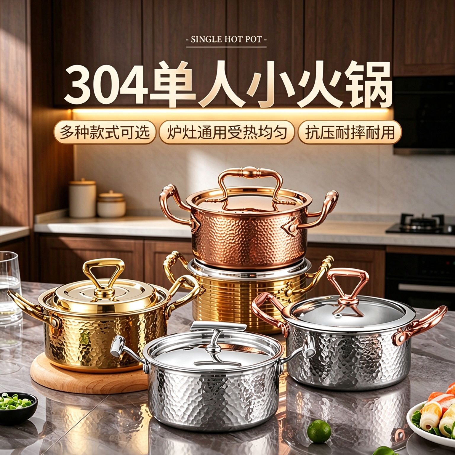 304 Stainless Steel Single-Person Mini Hot Pot for Home Use, Compatible with Induction and Gas Stoves, One Pot Per Person for Self-Service Hot Pot