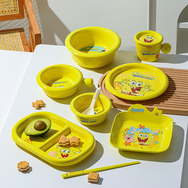 Spongebob Cartoon Cute New High-Value Household Tableware Set Bowl Plate Single-Handle Bowl Ceramic Collaboration Genuine Product Spongebob Cartoon Cute New High-Value Household Tableware Set Bowl Plate Single-Handle Bowl Ceramic Collaboration Genuine Product