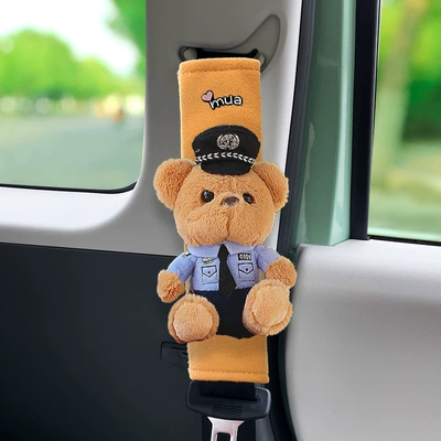 Seat Belt Protective Cover — Seat belt shoulder pad - khaki-velvet-blue-bear