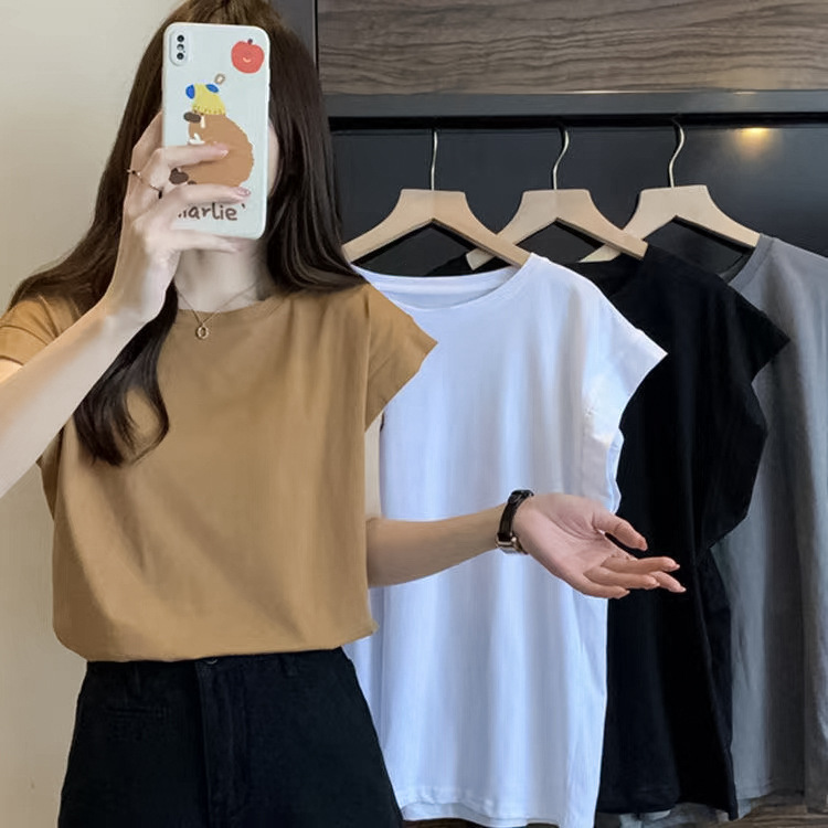 Designed Small Flying Sleeve T-Shirt for Women 2025 New Loose Outer Bottoming Shirt Short-Sleeved Student Top Summer Trbottomy