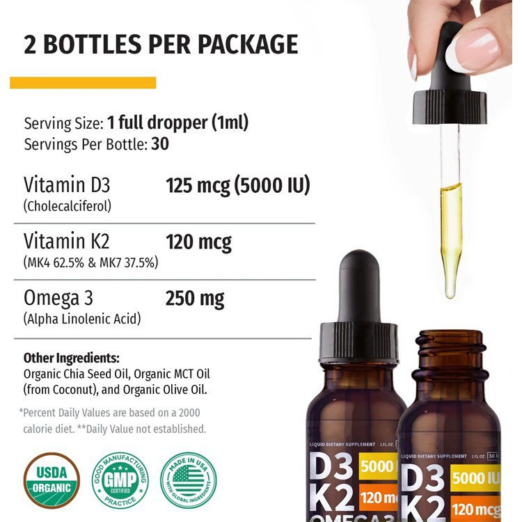 Граница продажи термального органического витамина D3K2 капли ORGANIC VITAMIN D3 K2 Drops Заводская обработка