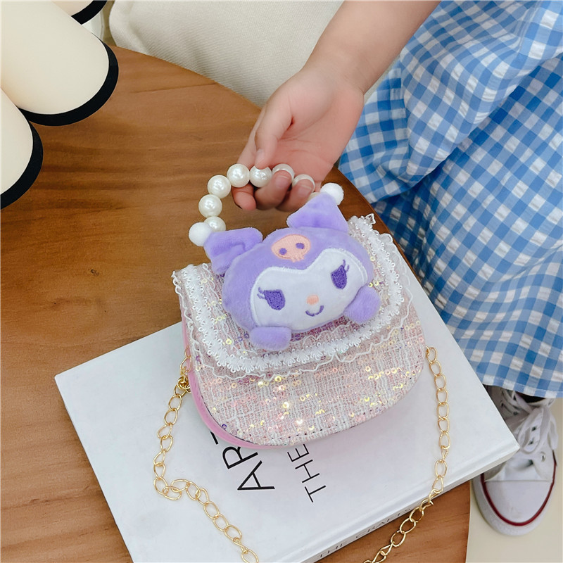 Estilo coreano de los niños bolsa de mensajero estilo occidental princesa bolso de hombro conejo de dibujos animados perla bolso niñas monedero al por mayor