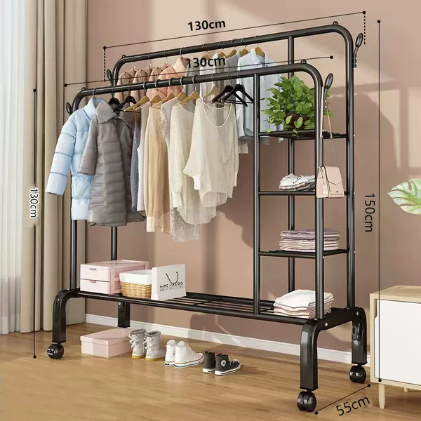 [Hot sale in the store] 130cm black - single layer double pole [side storage net + wheel