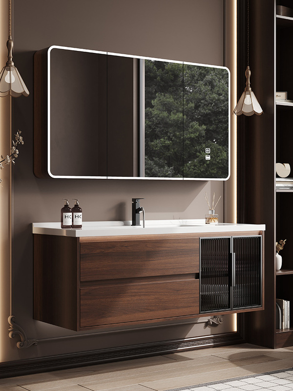 2025 New Mid-Century Style Walnut Color Bathroom Cabinet Combination Bathroom Ceramic Integrated Face Wash Basin 2025 New Mid-Century Style Walnut Color Bathroom Cabinet Combination Bathroom Ceramic Integrated Face Wash Basin