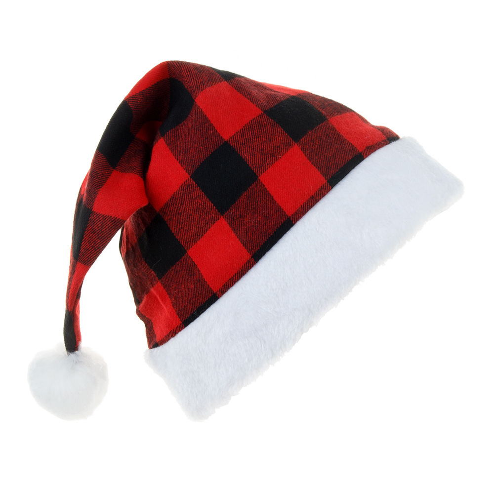 Christmas decorations Party Festive hat Red black and white plaid plaid Christmas hat_voghion.com