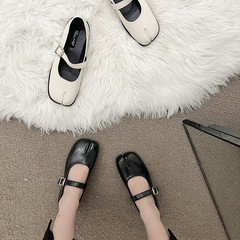 Happyfeel韓国のchiと王の揚げ物の指のメアリーの珍の靴の復古の浅い口はやせている平底の靴を現します。