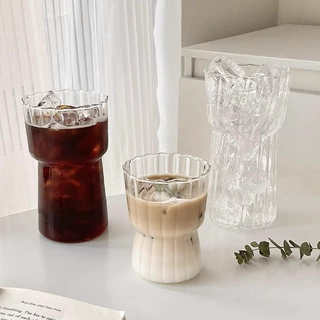 定制收腰竖纹玻璃水杯创意玻璃杯家用条纹早餐牛奶咖啡杯果汁杯