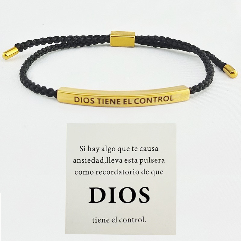 Amazon Stainless Steel Curved Tube Engraved DIOS Bracelet, Adjustable Length Letter Woven Bracelet, Holiday Gift