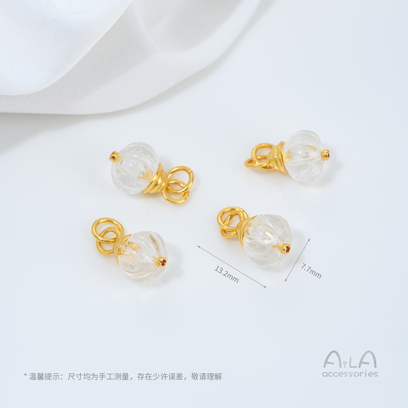 强保色沙金镶嵌天然白水晶隔珠桶珠南瓜吊坠diy手链项链饰品配件|undefined