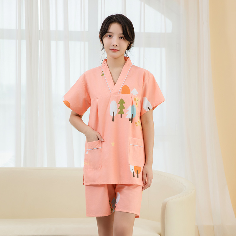 女短款家居服带兜棉布舒适吸汗洗浴汗蒸桑拿浴袍足疗按摩理疗衣服