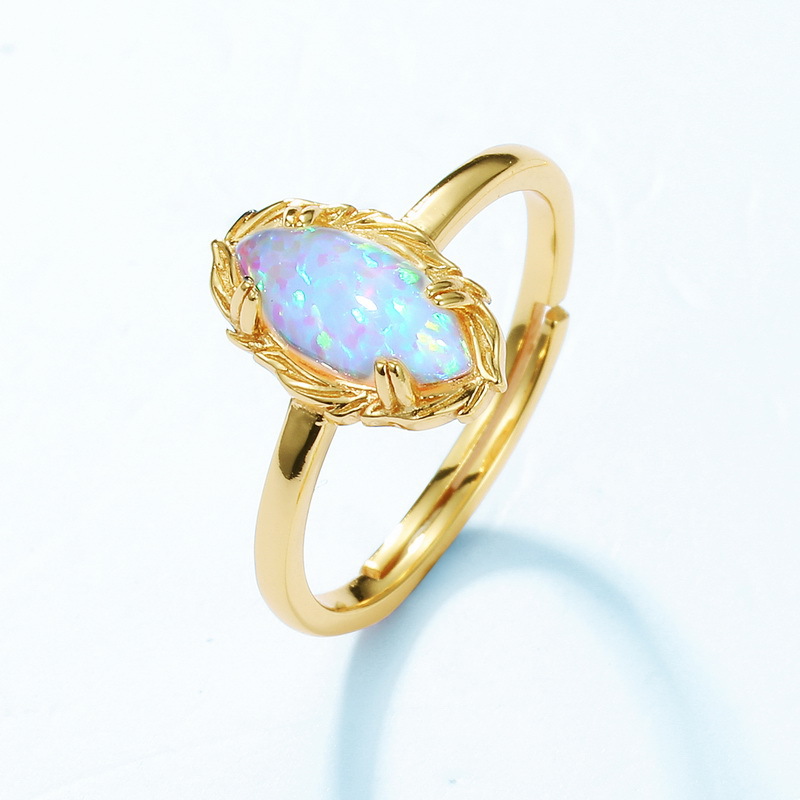2023 New Fashionable and Fashionable Colorful Opal Ring, Small and Retro Lace S925 Pure Silver Ring Manufacturer Wholesale