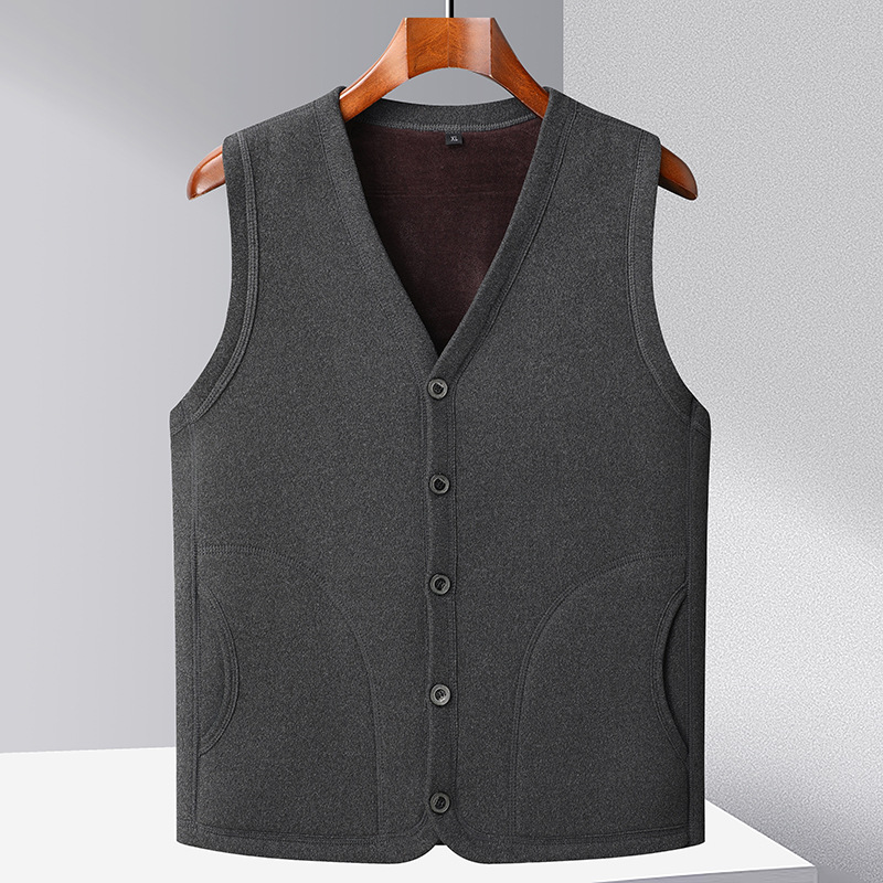 メンズベスト 中高年向け保温ベスト 裏起毛 厚手 パパ服 クロスボーダーカジュアル ベースレイヤーカーディガン おじいちゃんジャケット
