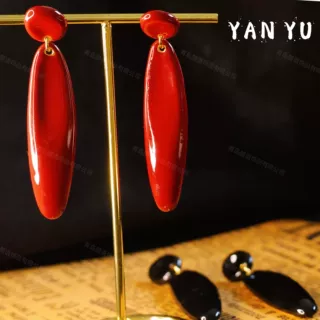 欧美港风黑红椭圆流苏耳钉 时尚高级感水滴耳环秋冬设计感耳饰女
