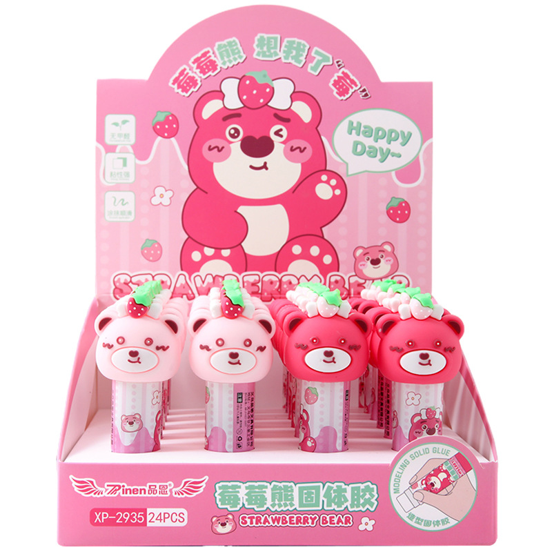 De dibujos animados frambuesa oso pegamento sólido estudiante portátil de silicona pegamento sólido DIY hecho a mano de alta viscosidad pegamento palo lote