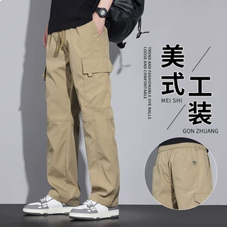 美式工装裤大码薄款男士宽松直筒阔腿休闲裤耐磨宽松款劳保长裤子