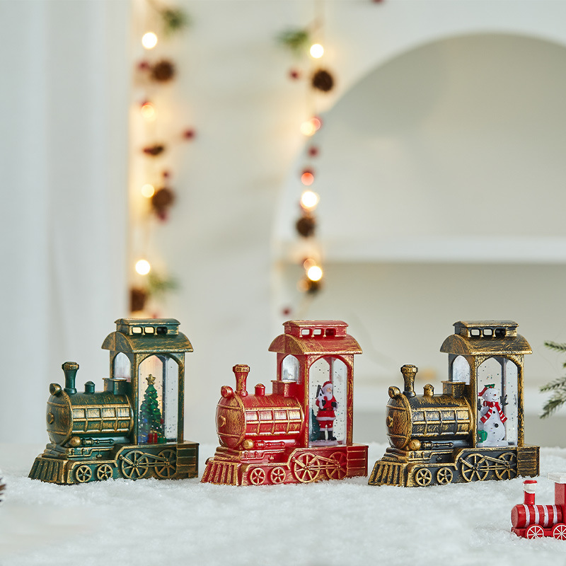 Christmas Snow Train Lantern Decor – Festive Miniature Light-Up Holiday Village Display With Santa, Snowman & Tree Designs For Tabletop_voghion.com