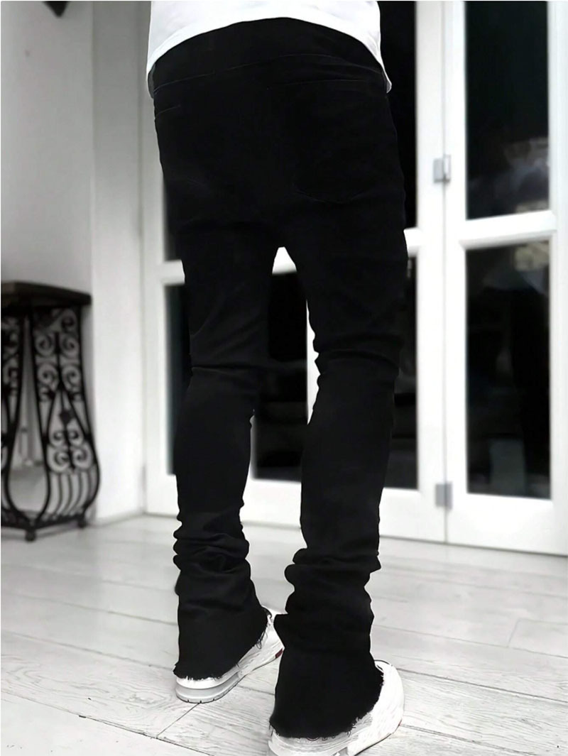 Men's Clothing Comfort Slim Fit Jeans Fleece Lined Thickened High Street Style Slightly Flared Long Pants_mkmklike.com