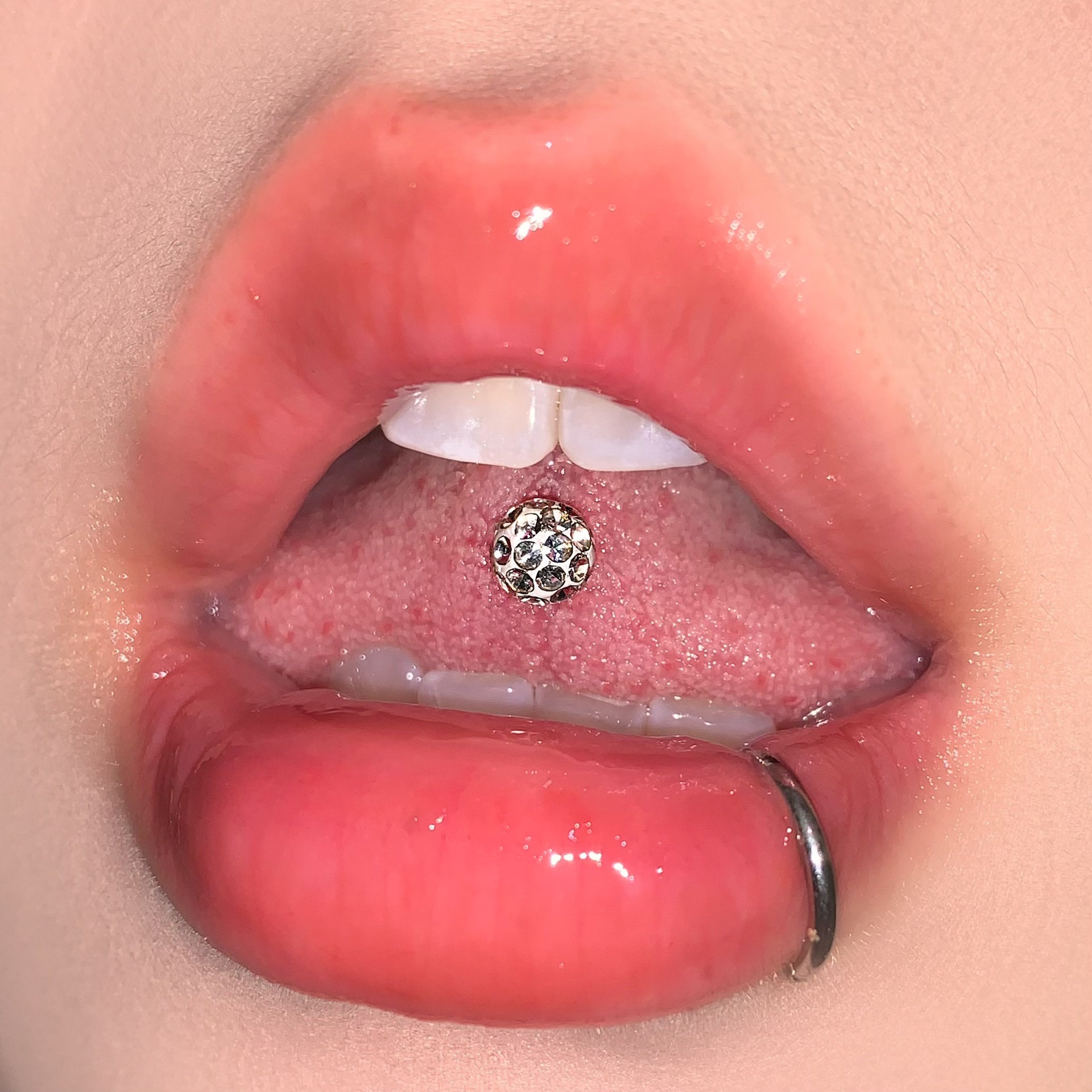 Labret stud lip piercing jewelry styling detail