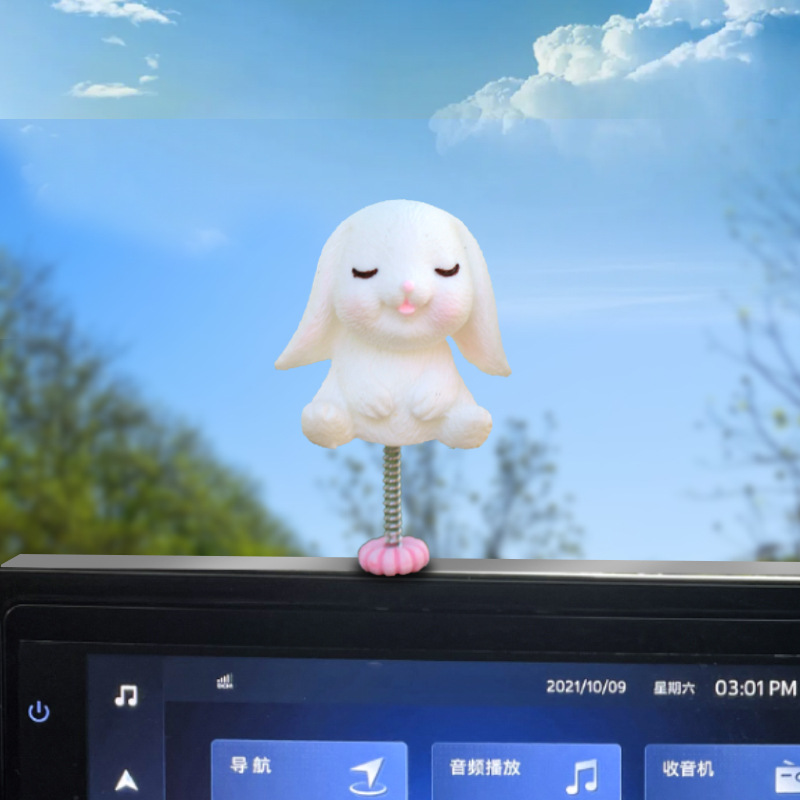 Adornos de coche, tablero de instrumentos de control central de conejito, decoración de coche, muñeca que sacude la cabeza, accesorios de coche de dibujos animados lindos