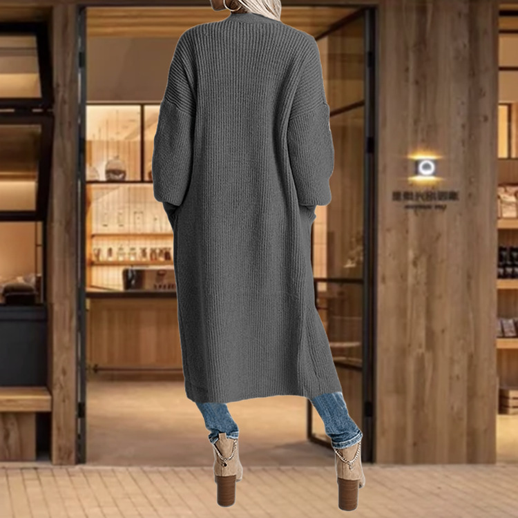 Damen Strickcardigan Mit Taschen Langarm Strickjacke Für Damen_voghion.com