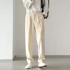 Solid Corduroy Casual Trousers for Men, Vintage Oversized Winter Style, Preppy Chic Streetwear