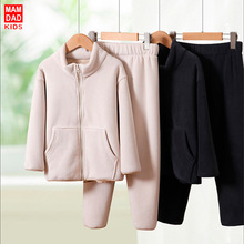 亲子款奥舒绒套装秋冬加绒加厚外套裤子两件套保暖防风校服神器冬