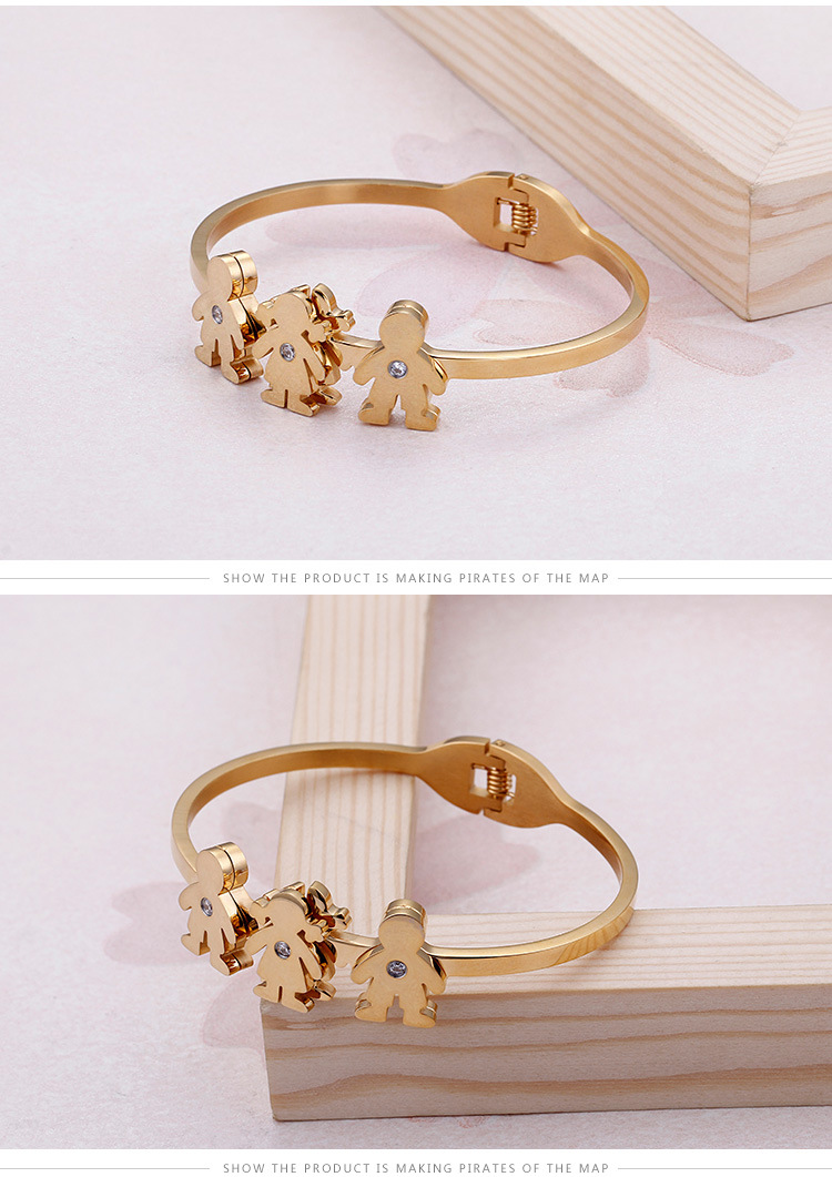 30g Weight PVD Coated Gold Plating Process PVD Coated 18K Gold Plated Cartoon Character 304 Stainless Steel Simple Style Waterproof Non Tarnish 304 Stainless Steel Bangle